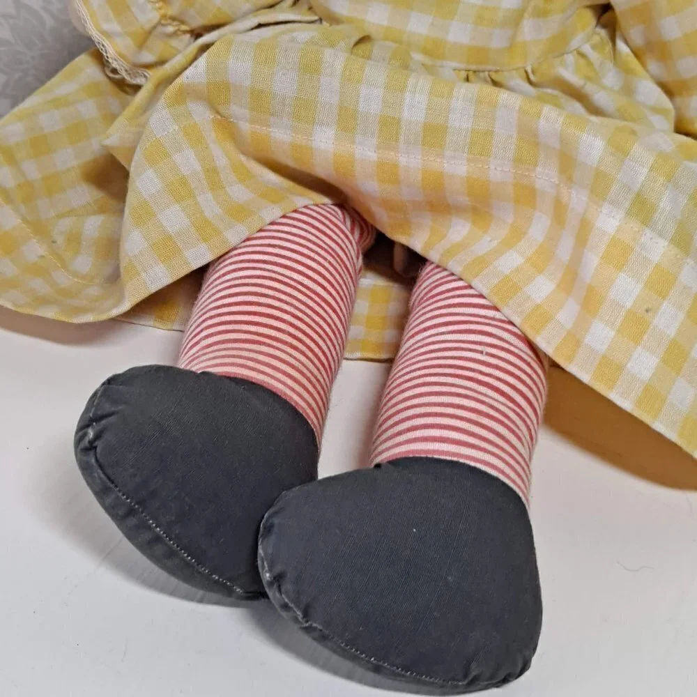 Vintage Blonde Raggedy Ann Doll Yellow Dress All Fabric Doll